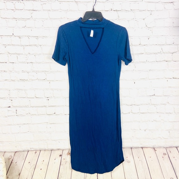 Navy Blue Ribbed Body Con Dress: Size Medium - Picture 2 of 3